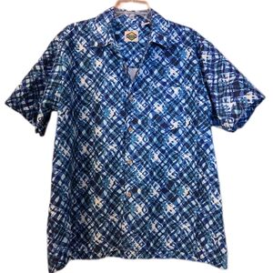 VTG Y2K Flipbox Short Sleeve Button Down Shirt Blue Geometric Size Large